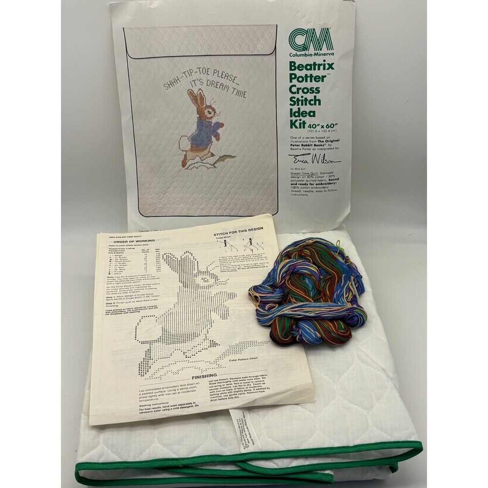 Columbia- Minerva Beatrice Potter cross stitch dreamtime quilt 1979, 40 x 60"